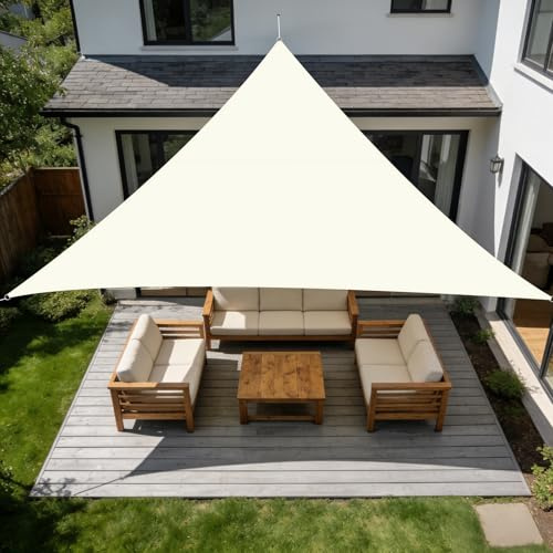 SUNNY GUARD Toldo Vela de Sombra Impermeable 3x3x3m Triangular a Prueba de Viento protección UV para Patio,Jardín, Exteriores, Terraza, Color Crema Oscuro
