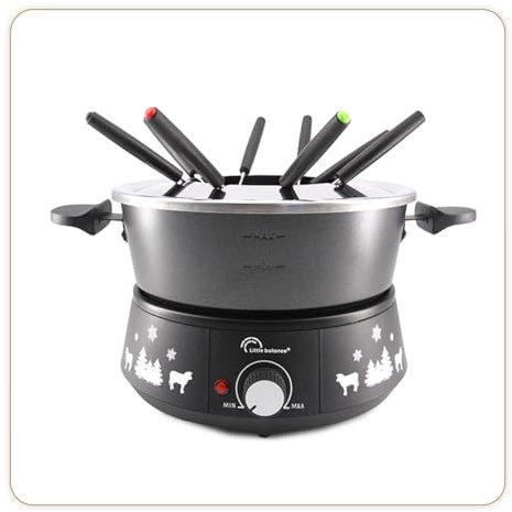LITTLE BALANCE 8690 Black Fondue 8 Meuuuh...!, Appareil à fondue 8 personnes, Caquelon anti-adhésif grande contenance 2 litres, 1500 W, Noir