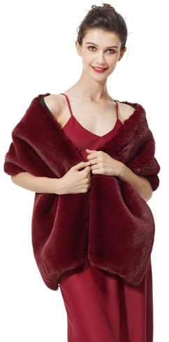 BEAUTELICATE Estola Chal Pelo Mujer Boleros Mantón para Fiesta Bodas Novia Invierno Vestido de Noche（Vino Rojo,talla única）