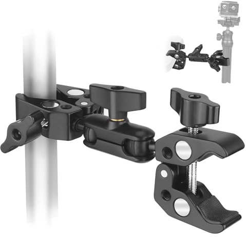 YAYOYA Double Super Clamp Camera Mount, Umbrella Holder Bracket with 360° Ballhead Magic Arm for Pole, Tripod Clamp Mount for Cross Bar, Light Stand, Strollers, Photo Boom Stand, Reflector, Chair