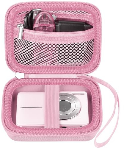 Tasche für Digitalkamera kamera Fotoapparat 44MP FHD 1080p Fotokamera Kompatibel mit Spiegelreflexkamera & Bridgekamera, Mini Retro Aufbewahrungsbox, Reißverschluss Mesh Tasche passt USB Kabel (Rosa)
