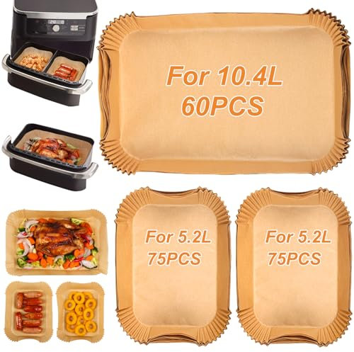 BYKITCHEN 210pcs Backpapier für Heißluftfritteuse Ninja Flex Drawer AF500EU 10,4L Dual Zone,Airfryer Zubehör für Ninja Foodi AF500EU AF500EUCP,Auch kompatibel mit Cecotec Dual 9000 9L