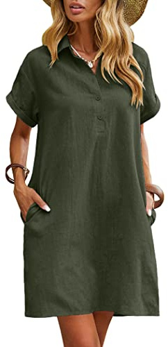 Zeagoo Women's Shirt Dress Elegant Summer Linen Dress Army Green XL