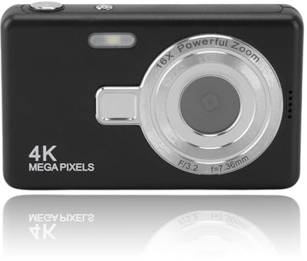 Cámara Digital HD 12MP 1080P, Cámara Compacta de Apuntar y Disparar con Zoom 16X, Cámara Portátil Antivibración, Compatible con Tarjeta de 64 GB