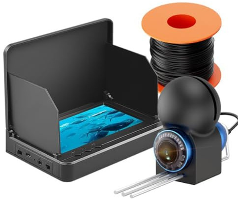 Hapihom Fish Finder - Cámara de pesca submarina con pantalla grande de 4,3 pulgadas y gran angular de 220 grados, batería de 10000 mAh, 12 sondas de alta potencia integradas de 4,3 pulgadas + 30