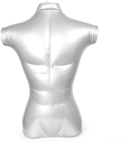 Oniissy Tragbare aufblasbare männliche Schaufensterpuppe – Silberfarbenes PVC-Halbkörper-Display Modell für Kleidung, Schmuck, Schal, Ausstellung – 72 cm hoch, 53 cm Schulterbreite, 90 cm Brust