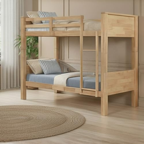 Reinforced Beds, 3FT Single LANGHAM BUNK BED, Heavy Duty Wooden Bunk Bed, Rubberwood, Solid Wooden Slats, Modern Bunk Bed Design (Natural Oak)