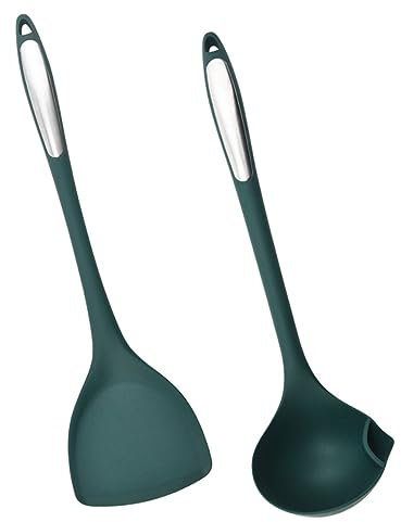 TOPPERFUN 1Satz Silikon Küchenutensilien Teilig Hitzebeständig Antihaftbeschichtet Mit Edelstahlgriff Spatel Und Löffel Für Täglichen Kochbedarf Und Gastronomie