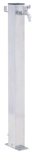 IKAYAA Columna de Agua 100 cm Cuadrada de Jardín Acero Inoxidable Grifo Resistente a Las heladas Fuente Jardín de Pie