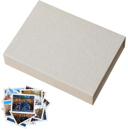GOEDCH Caja de fotos de lino: 17,5 x 12 x 4 cm, caja de fotos de lino, cajas magnéticas para guardar fotos, imágenes, certificados, accesorios de scrapbooking, recuerdos y joyas, color beige
