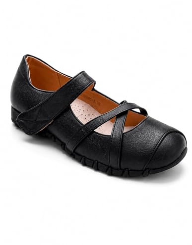 Primtex - Zapatos de mujer cómodos de tallas grandes 41-44 estilo bailarinas ortopédicas cómodas con suela de cuero, Negro , 39 EU