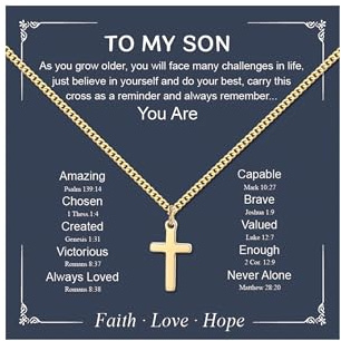 TASBERN Cross Necklace for Boys Baptism Necklace First Communion Gift to Son Christian Jewelry Gold Cross Pendant Religious Easter Gifts