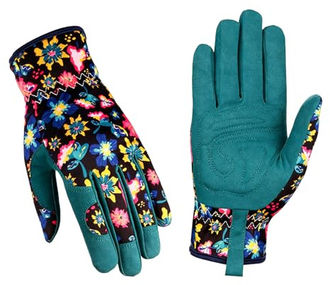 ZRUEWOT Guantes de jardinería, material de microfibra con función táctil, guantes de trabajo, guantes de rosas, regalo para mujeres, adecuado para trabajos de jardinería, L