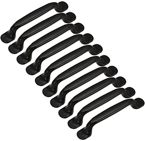 Qrity 10x Black Aluminum Cabinet Door Drawer Handles Knobs Pull Handles Cupboard Closet Door Bow Shape Pull Handle (128MM)