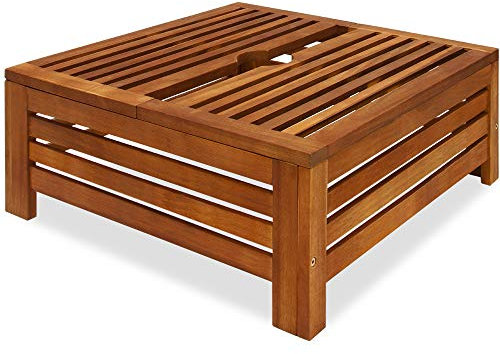 Deuba® Parasol Base Cover | FSC®-Certified Acacia Wood | Doubles as Side Table | Weather-Resistant | Heavy Duty | Suitable for Various Umbrella Bases | 62x62x26cm | 8cm Hole Diameter