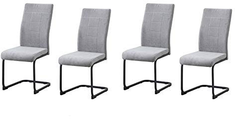 HTI-Line Schwingstuhl 4er-Set Grau LennyP Freischwinger Esszimmerstuhl Kufengestell aus Metall