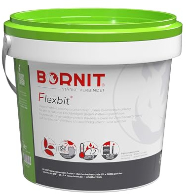 BORNIT Flexbit Bitumen Dichtmasse wasserdicht, hochflexibel Dachabdichtung flüssig [QNG-konform] Carport 5L Latex Bitumen Anstrich Garten Gartenhaus Garagendach abdichten, Flachdachabdichtung Pergola