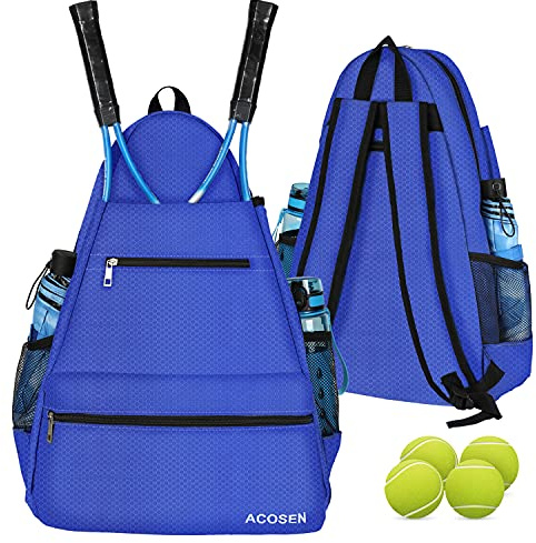 ACOSEN Tennisväska tennisryggsäck – stora tennisväskor för kvinnor och män att hålla tennisracket, pickleball paddles, badmintonracket, squashracket, bollar och andra tillbehör (blå)