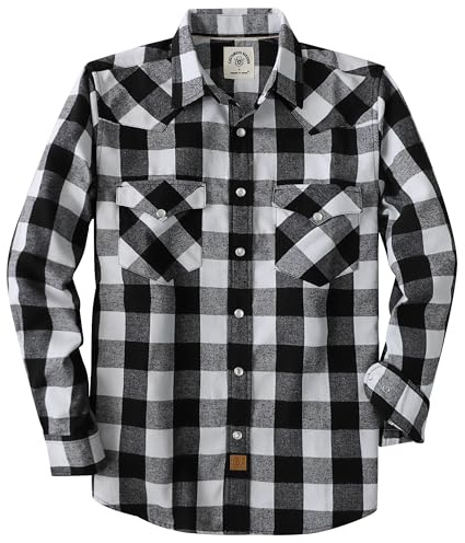 Dubinik® flanellskjorta herr Långärmad flanellskjorta herr Pearl Snap Western Denim Vintage Pocket Rutig skjorta