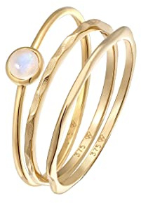 Elli Ring Damen Solitär Basic Filigran 3er Set mit Mondstein in 375 Gelbgold