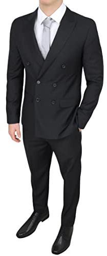 Evoga Completo Abito Uomo Sartoriale Doppiopetto Foderato Vestito Elegante Cerimonia (50, Nero)