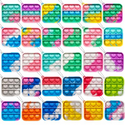 30 Pcs Mini Pop Fidget Keychains, Silicone Squeeze Toys