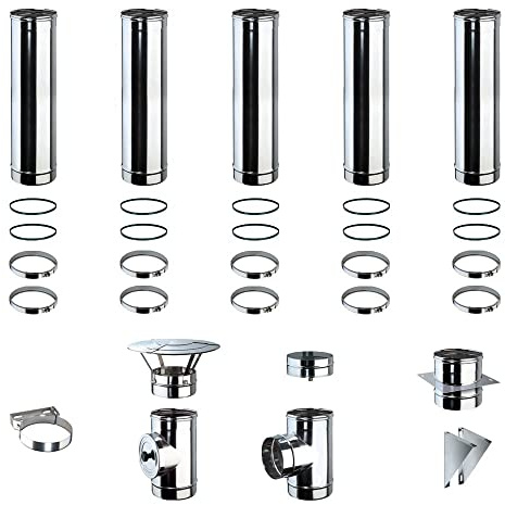 Kit Fumi Diametro 80 Mono Parete in Acciaio Inox, Altezza 5,35m, Kit scarico fumi per Stufa a Pellet e Legna, Caldaie, Camini | Brico Kit
