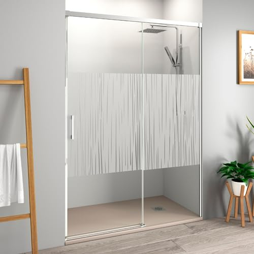 Mampara Ducha Frontal Corredera 1 Puerta Corredera 1 fijo | Cristal templado 6mm Antical Serigrafía | Altura 195cm | Perfilería Cromo Brillo | 125cm (Adaptable 119-124cm)