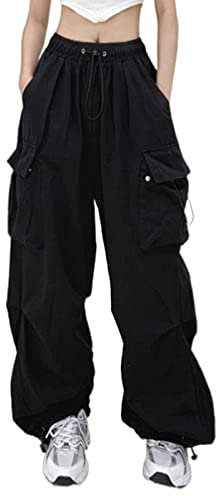 Cargohose Damen Baggy - Weite Hose Damen Hip Hop Y2K Jogginghose Streetwear Freizeithose mit Gummizug Oversized Vintage Weites Bein Sweathose Fallschirmhose Cargo Lange Hosen für Damen