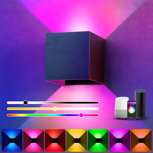 Apliques Pared RGB, 9W Aplique Pared Interior RGB Regulable con Control Aplicación, Sincronización de Música y Bricolaje 16 Millones de Colores, Ángulo de Haz Ajustable, para Sala de Estar,Dormitorio
