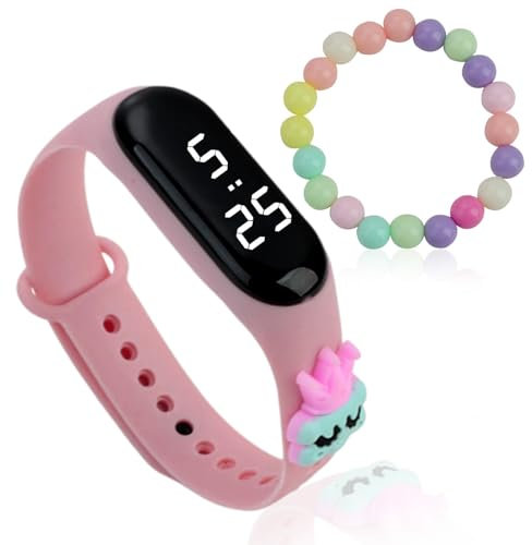 Joynine Kinder Uhren für Mädchen ab 3-10 Jahre Kinderuhr Mädchen mit Armband 3D Cartoon Armbanduhr Silikon Uhrenarmband 5 ATM wasserdichte Kinderuhr Digital Uhren für Kinder Rosa Wolkenmuster