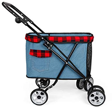 Leichte Hundebuggys für kleine Hunde Hundekinderwagen Buggy 360° Leichtgängiges Vorderrad Einfach zusammenklappbare Katzenbuggys Armlehne 4-Gang-Einstellung