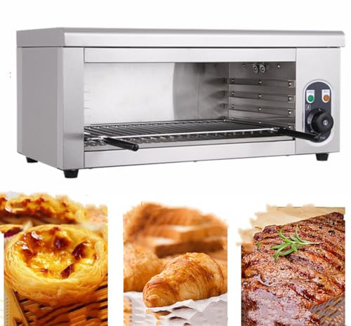 Electric Salamander Broiler Commercial 2000W Salamander Oven Electric Cheese Melter with 122-572°F Adjustable Temp & 4 Height Stainless Steal Steak Broiler Countertop Grill for Cheese Steak