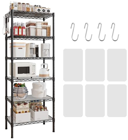 Uptyia Estantería Metálica 6 Niveles, Estante de Almacenaje Comercial de 59CM×35CM×180CM, Estante Ajustable de Acero Resistente para Restaurante Garaje Despensa Cocina, Negro