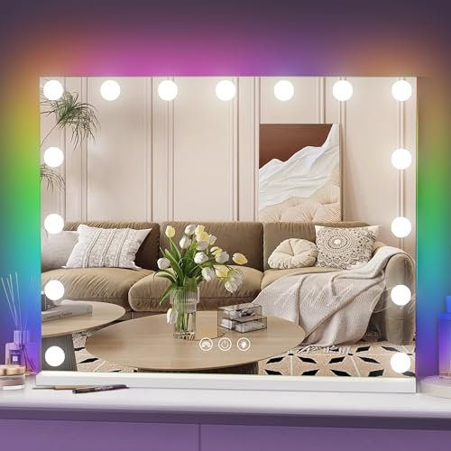 Hansong Vanity Mirror with RGB Lights with 15 Dimmable Color Light Hollywood Mirror Touch Screen Control Wall Mounted for party Bedroom