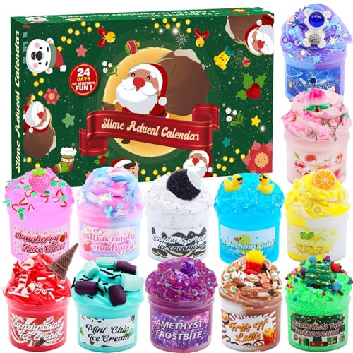 Funewest Slime Adventskalender 2025 Kinder – 24 Tage Schleim Kinder Weihnachtskalender, Weihnachten Überraschungen Geschenk ab 3 4 5 6 Jahre Mädchen, Jungen