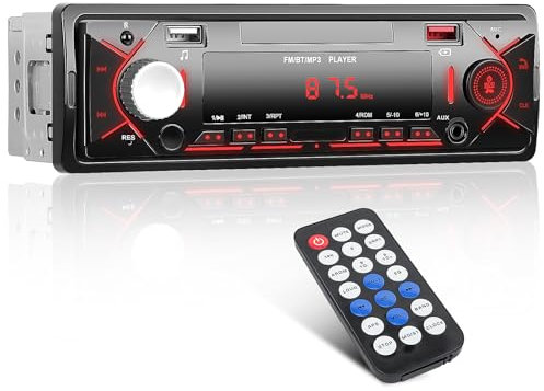 Hikity Autoradio 1DIN Bluetooth 5.0 Mains Libres, Radio Voiture Lecteur MP3 Bluetooth 1 Din de Voiture avec FM AUX 2USB