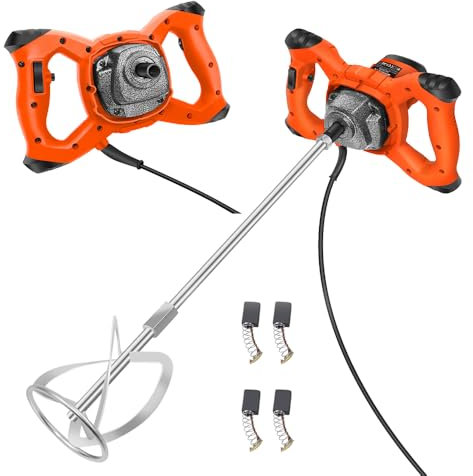 2600W Portable Paddle 1700 U/min Mixer Concrete Mixer, Electric Plaster Paddle Mixer Drill Mortar Paint Cement Stirrer 6 Speed, M14 Threaded Rod, 2M Power Cable, Orange