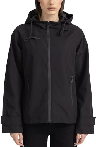 vittorio y Giacca Softshell da Donna con cappuccio Giubbino Leggero Antivento (IT, Testo, S, Regular, Regular, NERO)