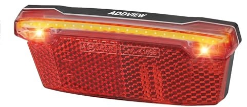 ADDVIEW Feu arrière pour vélo électrique avec fonction feu stop Stare E – LED pour porte-bagages, LED COB, 6-48 V DC, étanche IP65, homologué StVZO & ECE, réflecteur Z, visibilité 240°, montage 80 mm