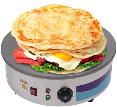 BAOCHADA 3 KW Gastro Crepes Maker med gjutjärnspannkaksplatta, diameter 450 mm, temperaturreglering, 50–300 °C, professionella pannkaksspatel för pannkakor, pannkakor, pannkakor i stål