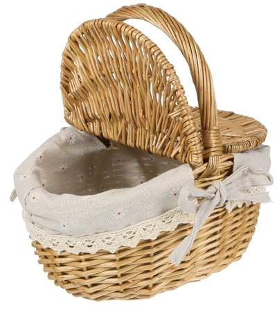 Abaodam Osterkorb Weide mit Deckel & Griff – Ovaler Picknickkorb für Kinder & Osternest – Kleiner Weidenkorb zum Befüllen für Eiersuche – Vintage Geschenkkorb & Deko – 26x18x13cm