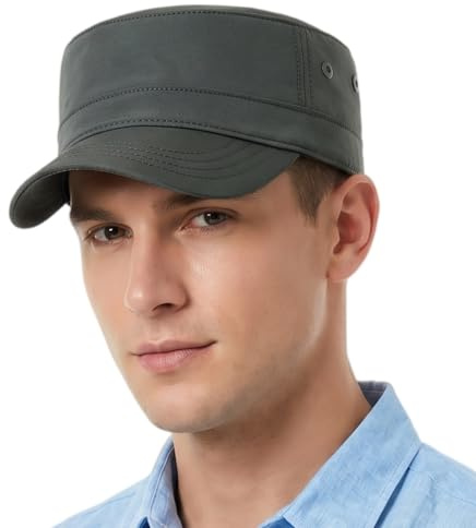 HIQIU Military Cap herr lätt snabbtorkande armékeps platt cadet hatt unisex militär armé basebollkeps justerbar, Armégrön, one size