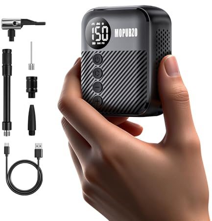 Tiny - Bomba de bicicleta con manómetro, bomba de aire eléctrica de 150 PSI, apagado automático, minibomba eléctrica, compatible con la mayoría de las válvulas de aire, inflado rápido para bicicleta