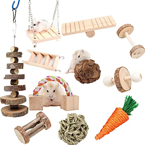 Genérico Juego de Juguetes Masticar Madera Natural escondite hámster y Accesorios para Jaula dentición Mascotas pequeñas como hámsters cobayas Ratas Chinchillas jerbos