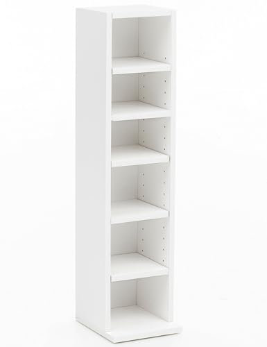 FineBuy Design Bücherregal SV51375 mit 6 Fächern 21 x 91 x 25,5 cm, Standregal Holz Regal Freistehend Flur, Schmales Wandregal Kinderzimmer, Nischenregal Modern Weiß