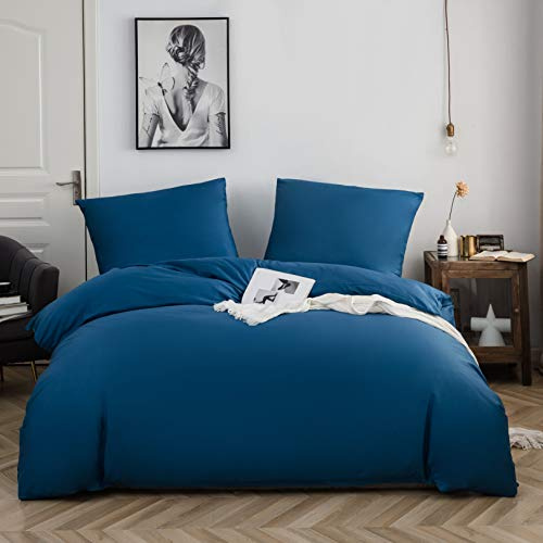 AYSW Baumwolle Bettwäsche 200x220 cm Denimblau 3er Set 1 Bettbezug mit 2 Kopfkissenbezug 80x80 cm