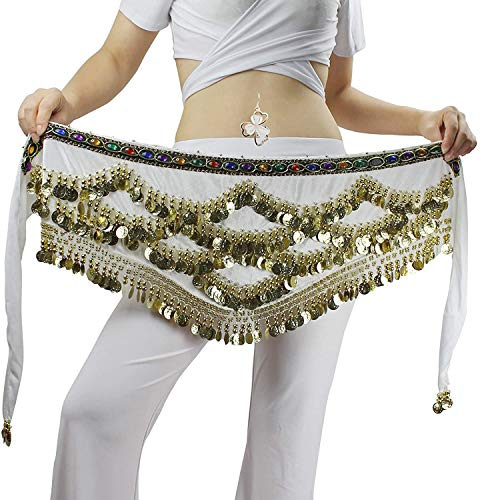 Carnavalife Pañuelo de Danza del Vientre Mujer Baile Oriental Bufanda Falda Cinturón de Cadera con 271 Monedas Lentejuelas