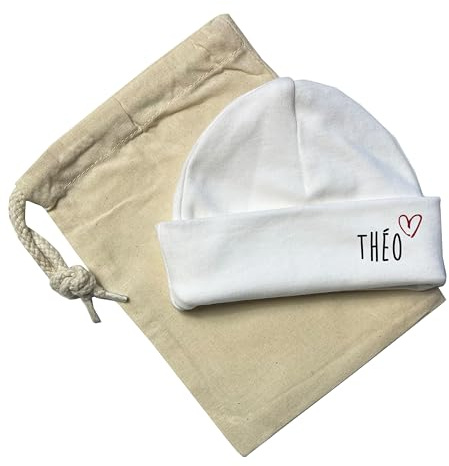 DSTNY Bonnet Naissance pour Bébé, avec Son prénom à Personnaliser, Blanc