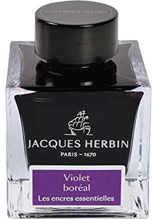 Jacques Herbin 13173JT - 50 ml ink bottle for fountain pens and rollerballs, Violet Boreal colour - Made in France - Calligraphy - Writing - Arts & Crafts